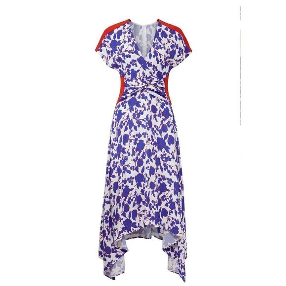Pinko Floral Midi Dress in Blue & White Size 8 - Picture 12 of 12